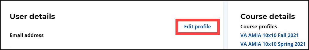 User profile information with "Edit profile" link highlighted