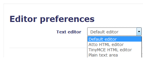 Editor preferences drop down menu