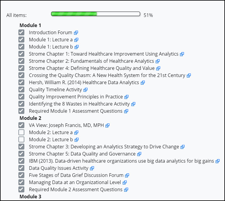Screen shot of the checklist
