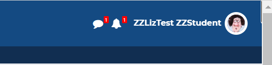Message notifications appearing as a highlighted number beside a bell next to your name at the top right of the screen 